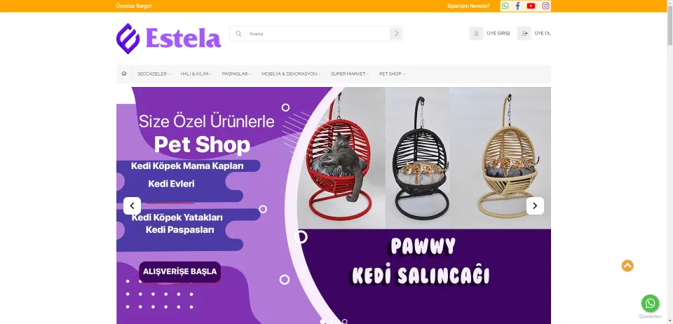 Estela Home Halı, Kilim, Seccade, Çocuk Seccadesi, Mobilya, Dekorasyon, Bakliyat ve Pet Shop Ürünleri